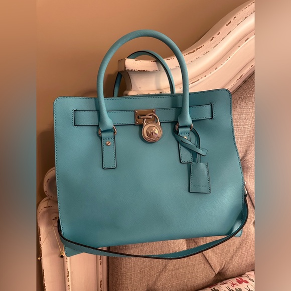 Michael Kors Handbags - Authentic Michael Kors Aquamarine Large Hamilton Leather Satchel Tote! NWT